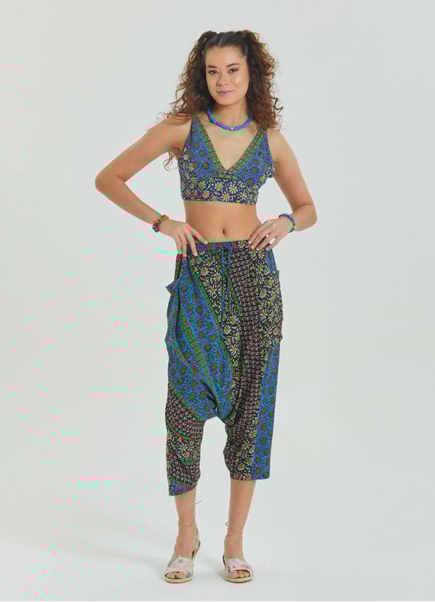 Elastic Waist Women's Capri Navy Blue Floral Shalwar 4657